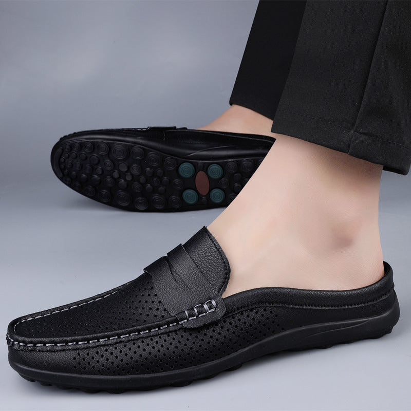 Men's Penny Loafers Perforated Open Back Mule 1