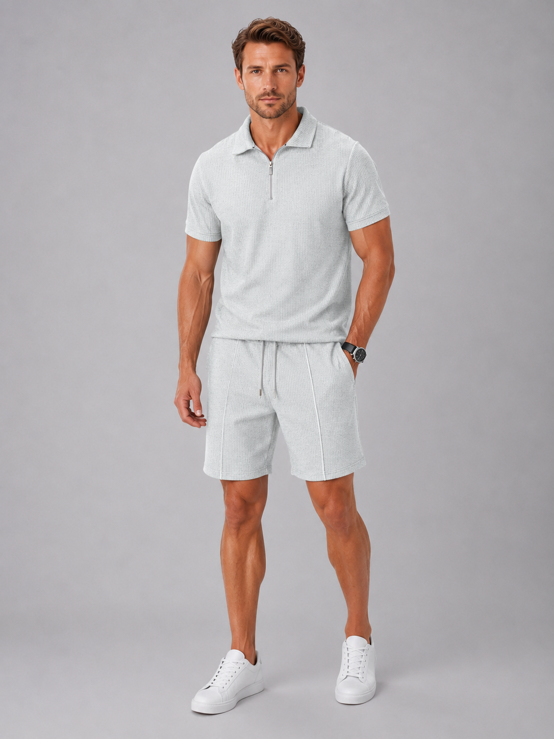 Men's black polo and shorts co-ord set