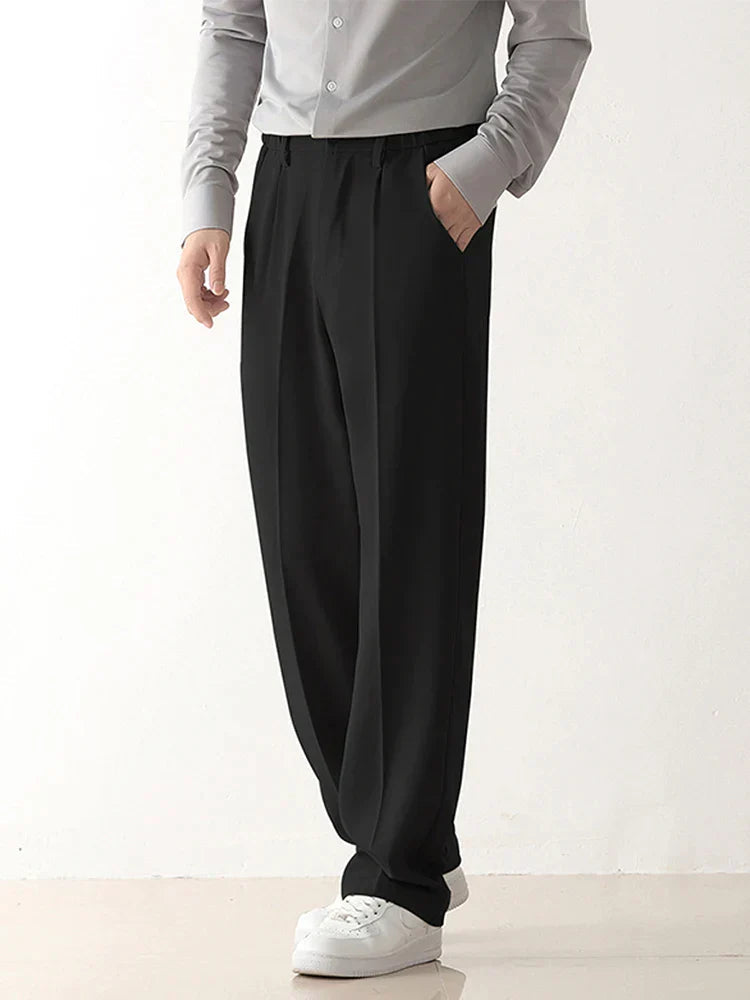 Men's black high waist wide leg tailored trousers with side zip