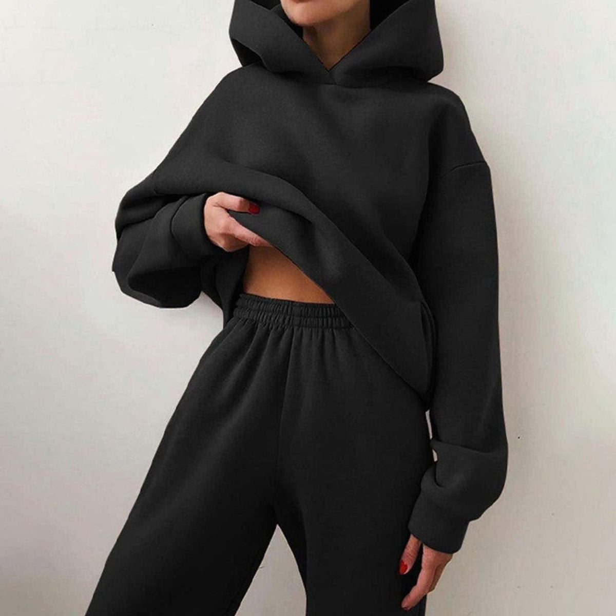 Women's Oversized High-Waist Hoodie Jogger Loungewear Set, back view