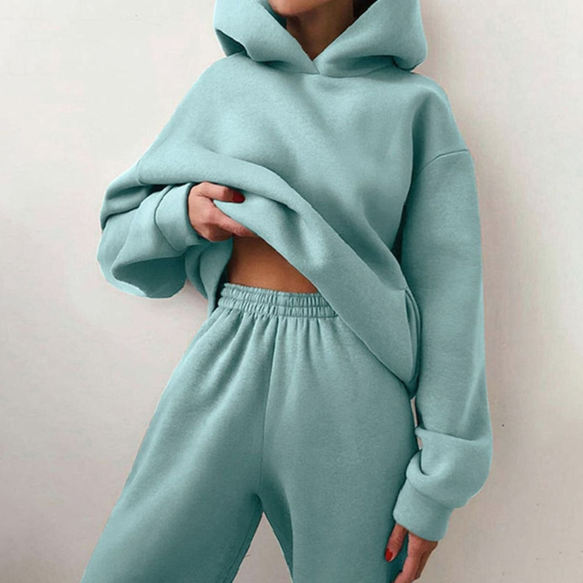 Women's Oversized High-Waist Hoodie Jogger Loungewear Set, close-up of the ribbed cuffs