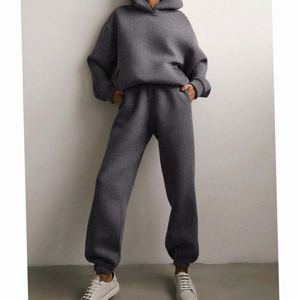Women's Oversized High-Waist Hoodie Jogger Loungewear Set, flat lay