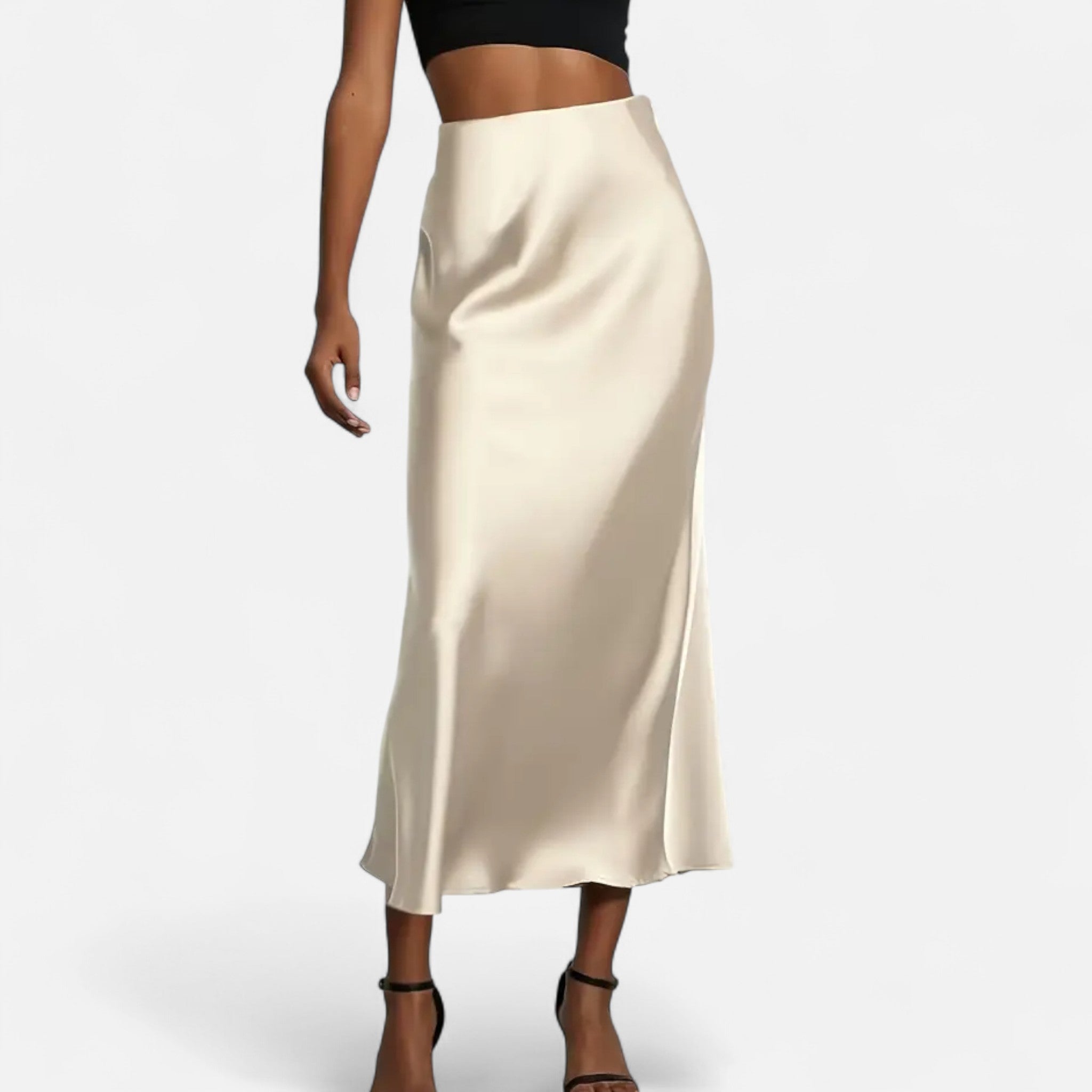 Midi Skirt High-Waist Satin Elegant Style 0