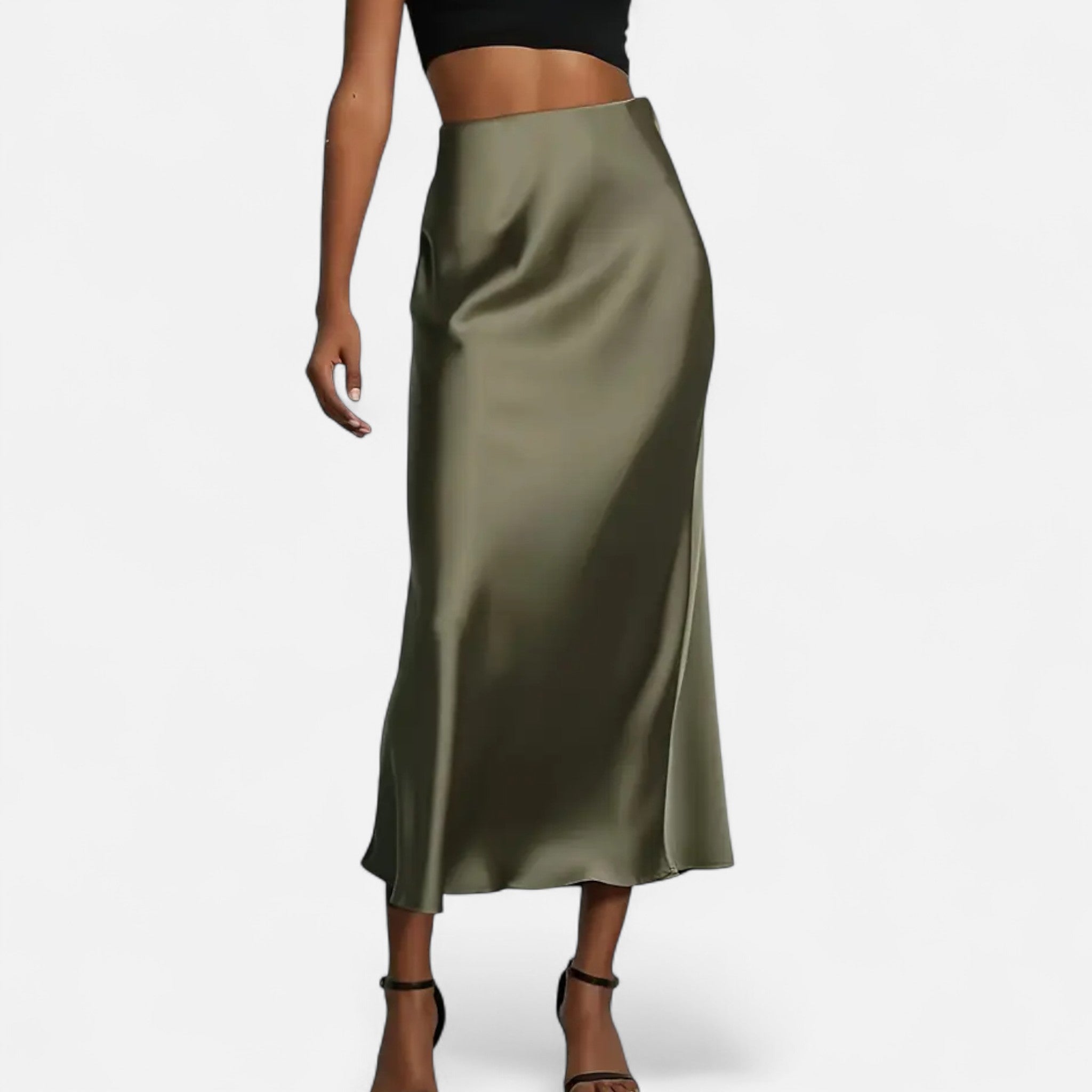 Midi Skirt High-Waist Satin Elegant Style 3