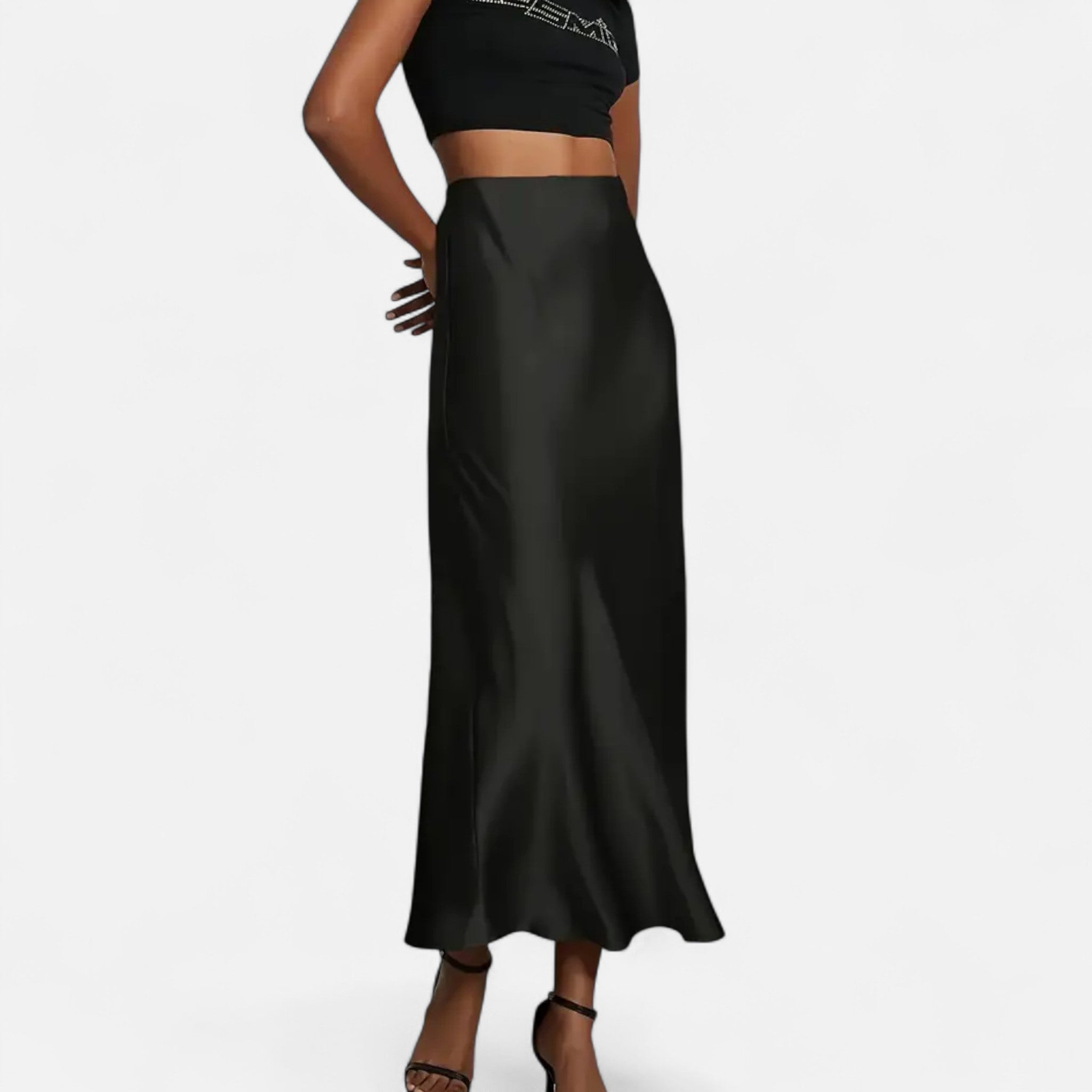 Midi Skirt High-Waist Satin Elegant Style 4