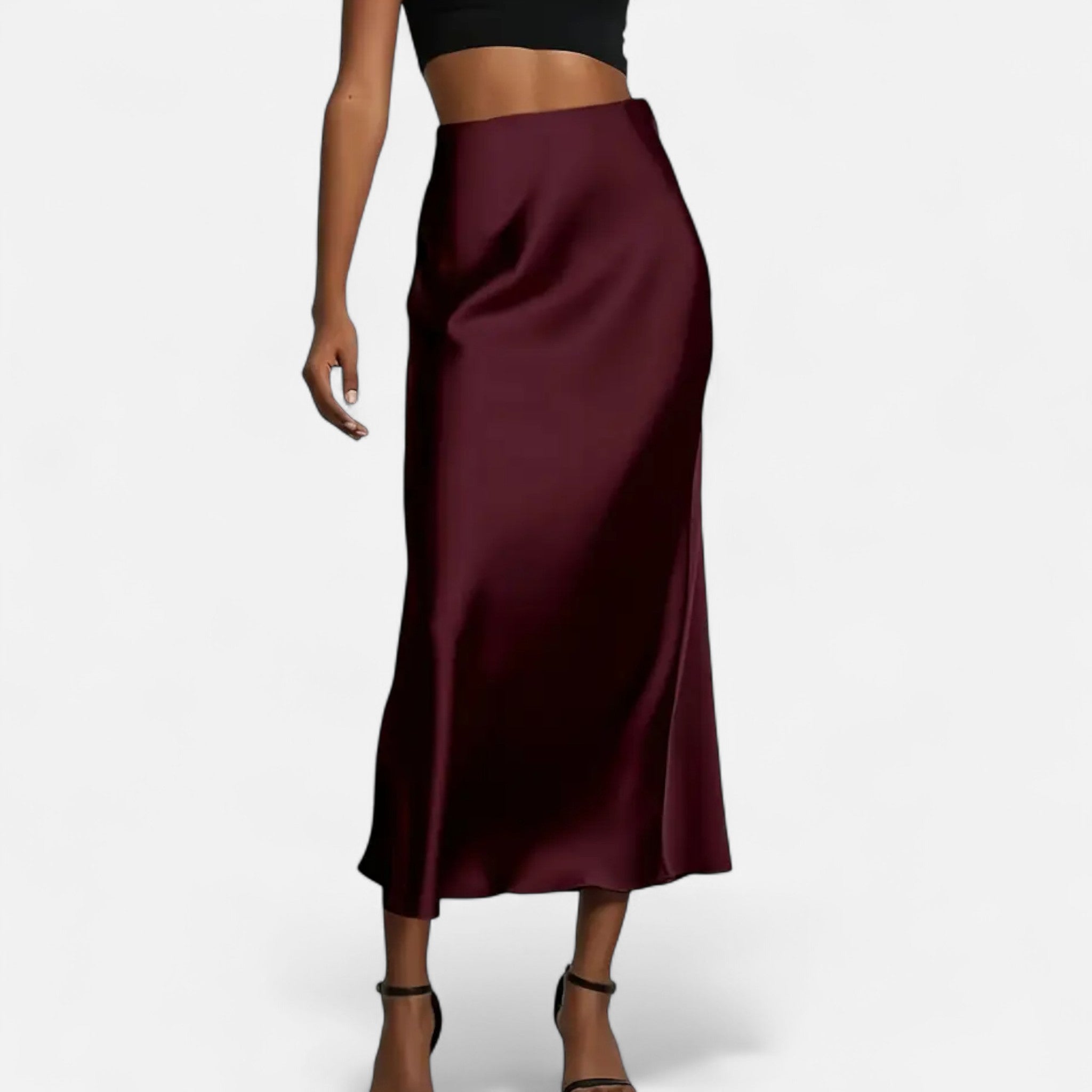 Midi Skirt High-Waist Satin Elegant Style 5
