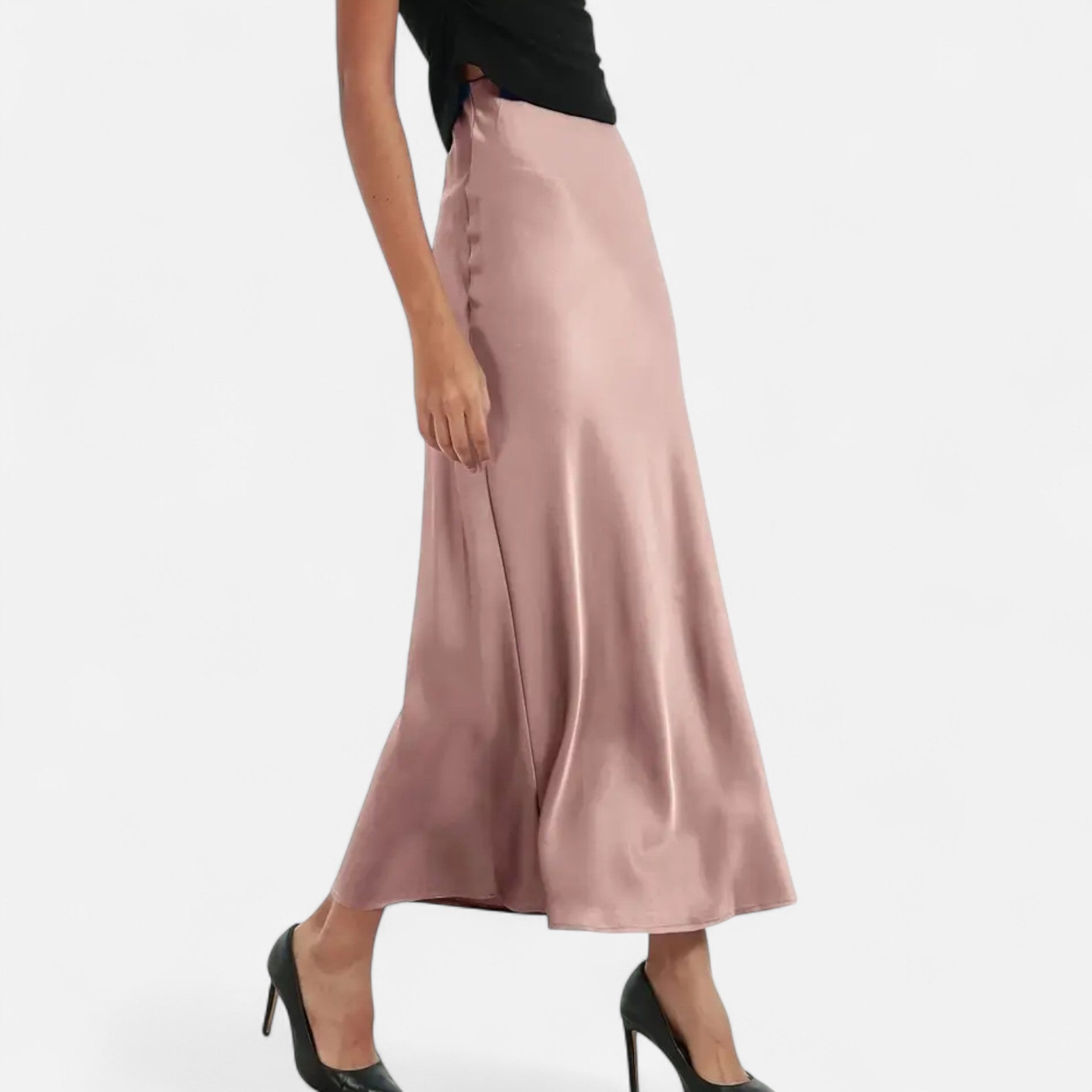 Midi Skirt High-Waist Satin Elegant Style 8