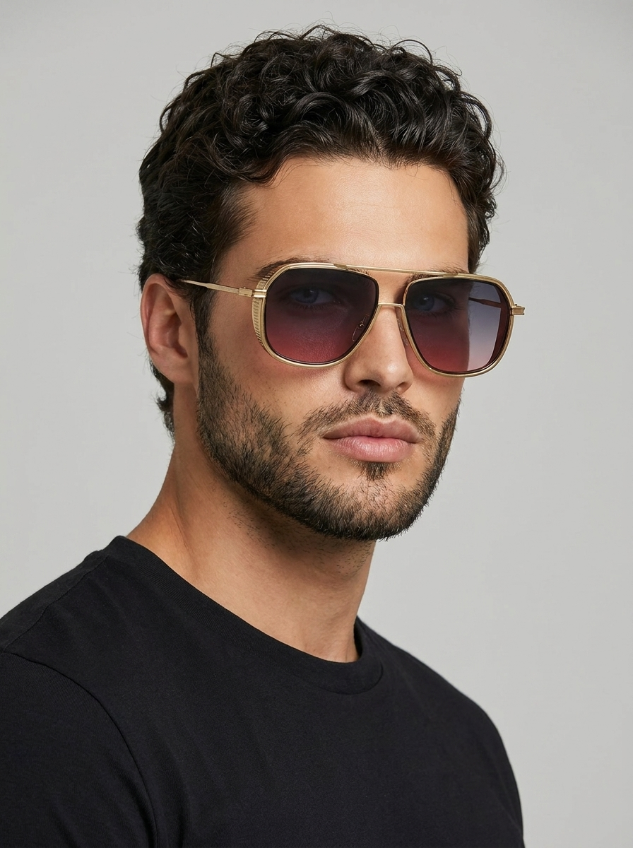 Square Aviator Sunglasses with Gold Frame