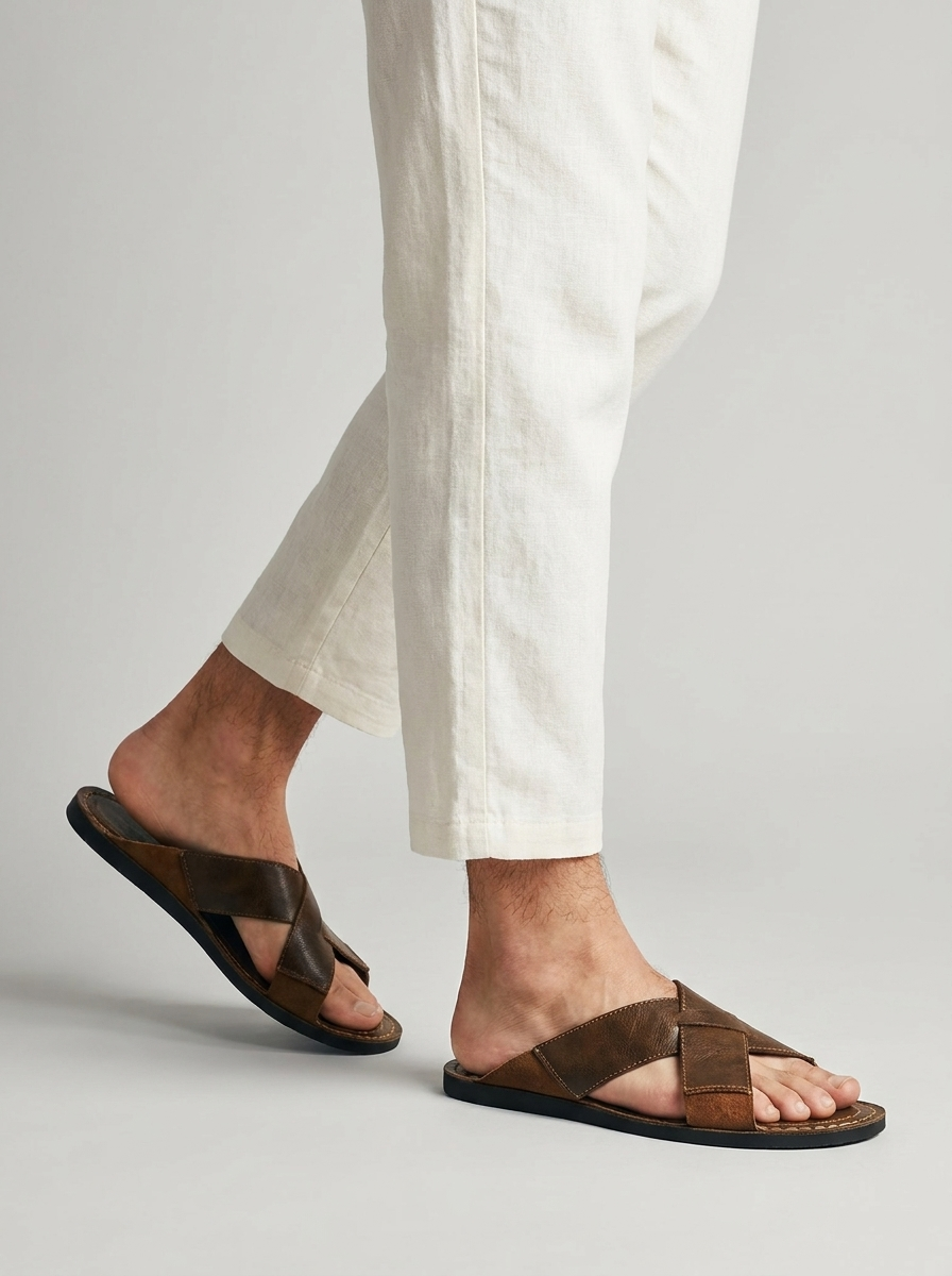 Leather Sandals with Cross-Strap Design