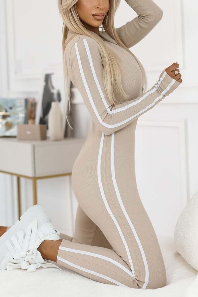 Women's black ribbed bodycon jumpsuit with front zip