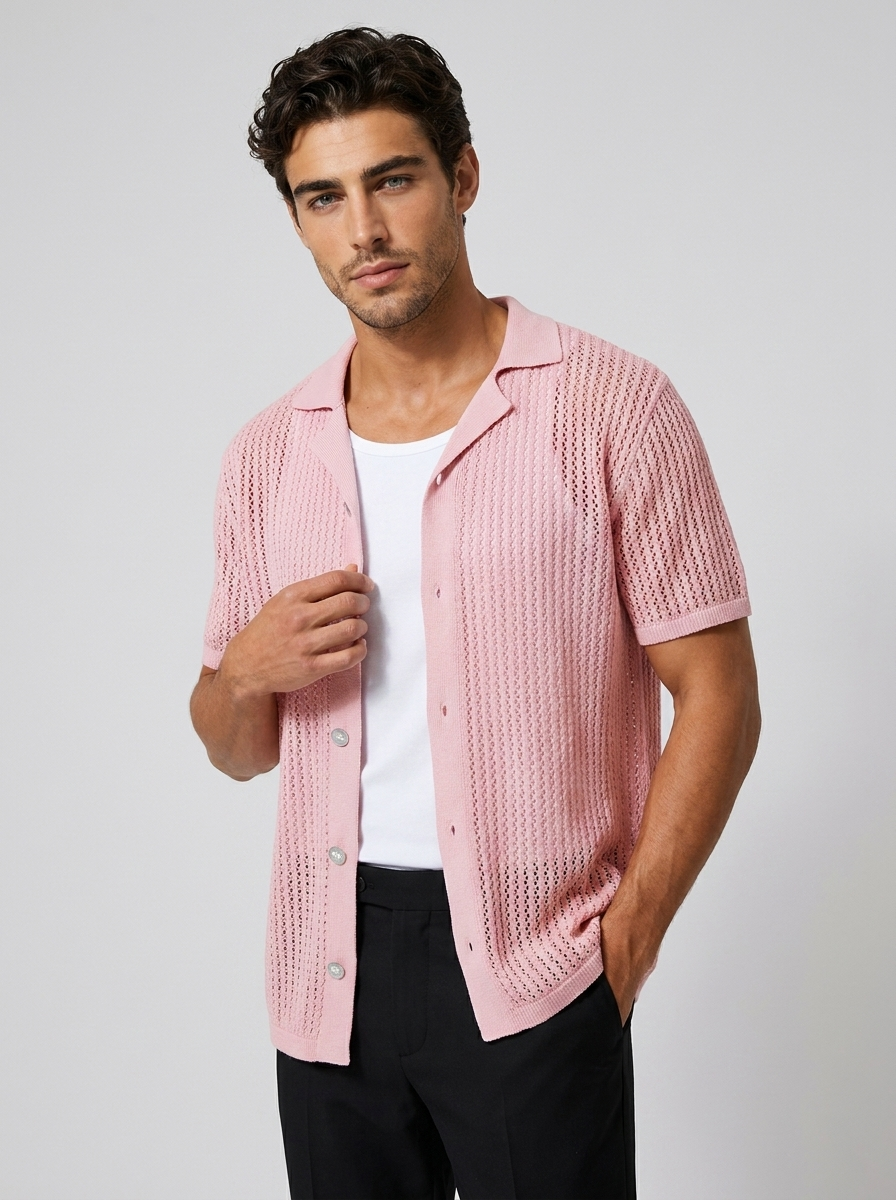 Crochet Knit Shirt with Button Closure for Summer