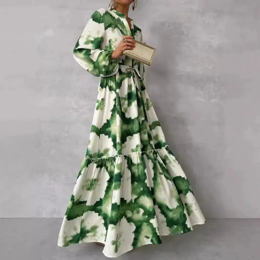 Olivia | Womens Dress Tie Waist Bold Green Print 0
