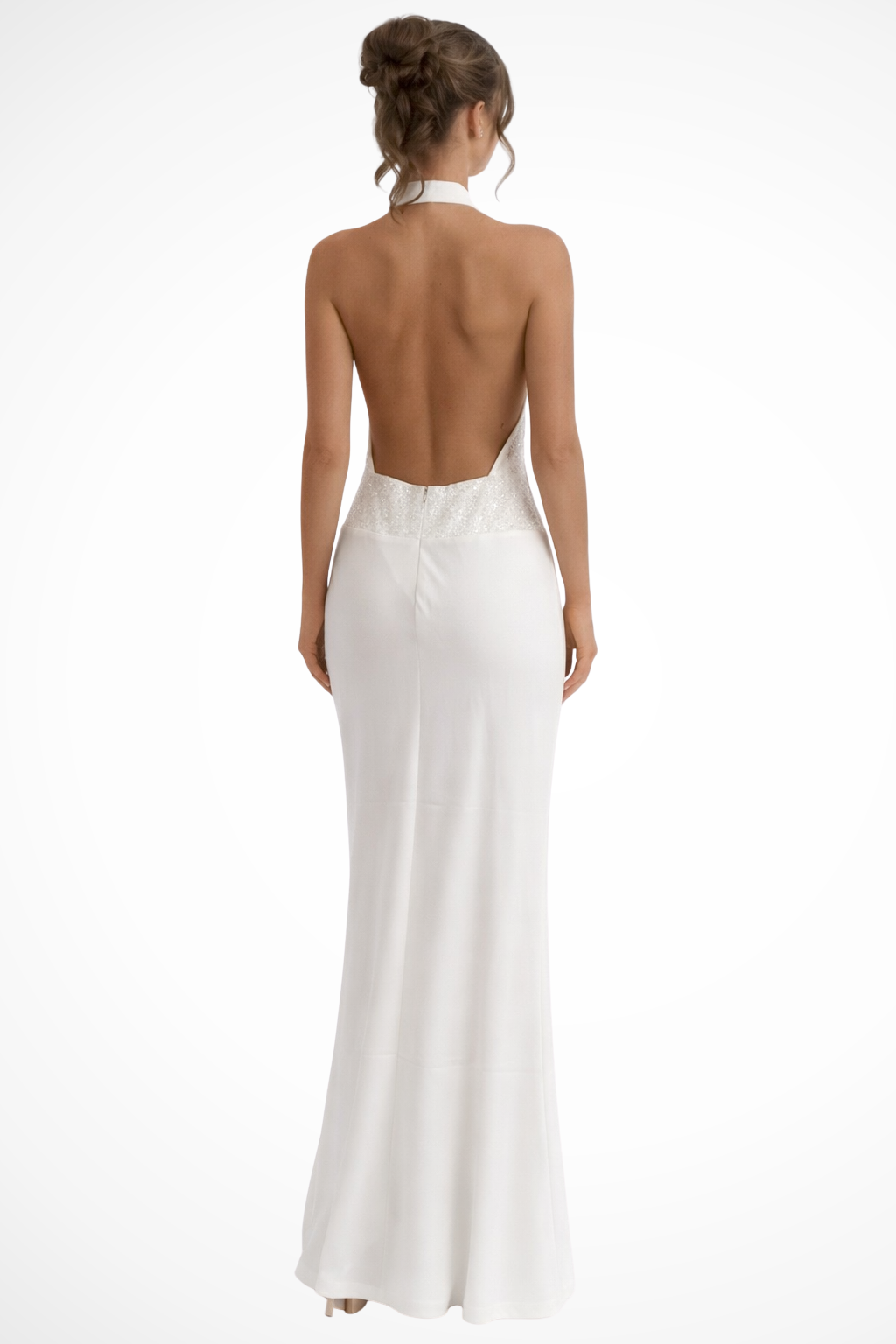 Women's halter neck draped satin maxi dress