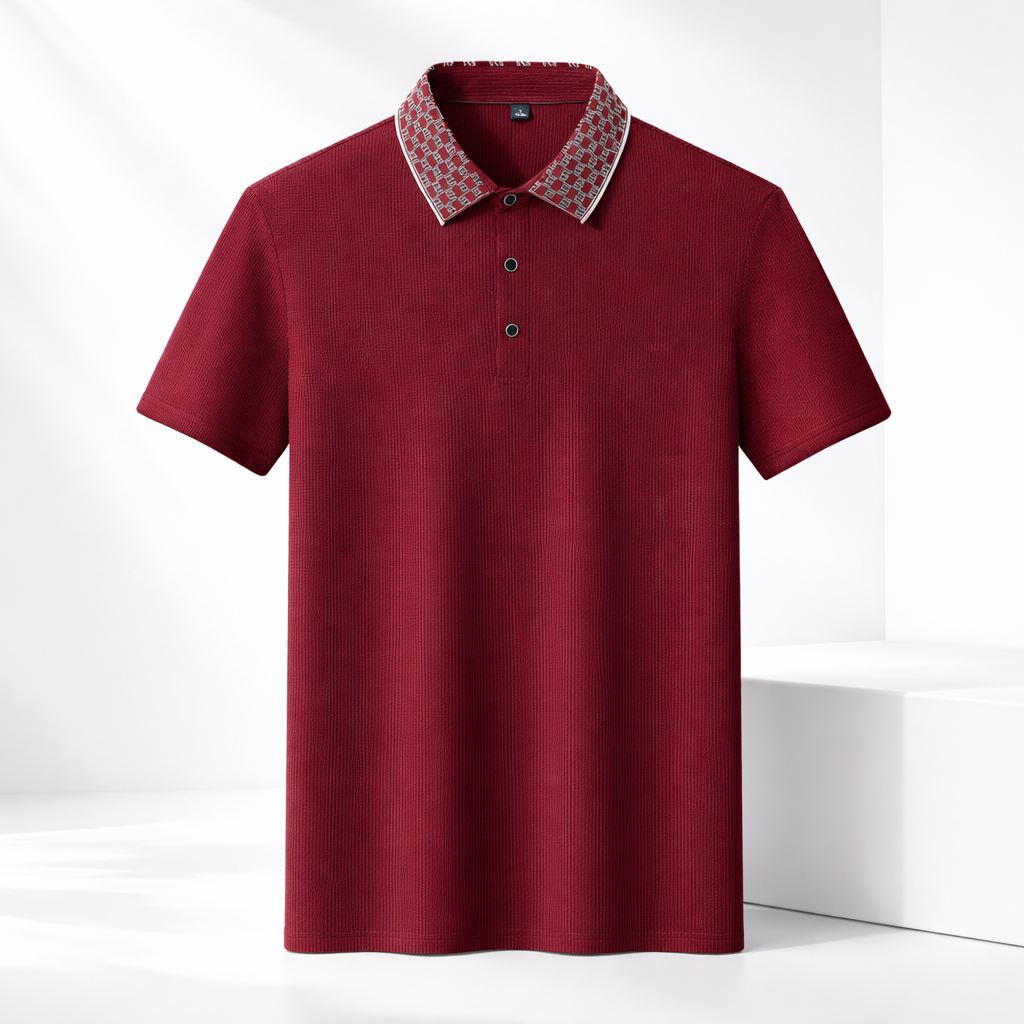 Men's navy blue contrast collar textured polo shirt