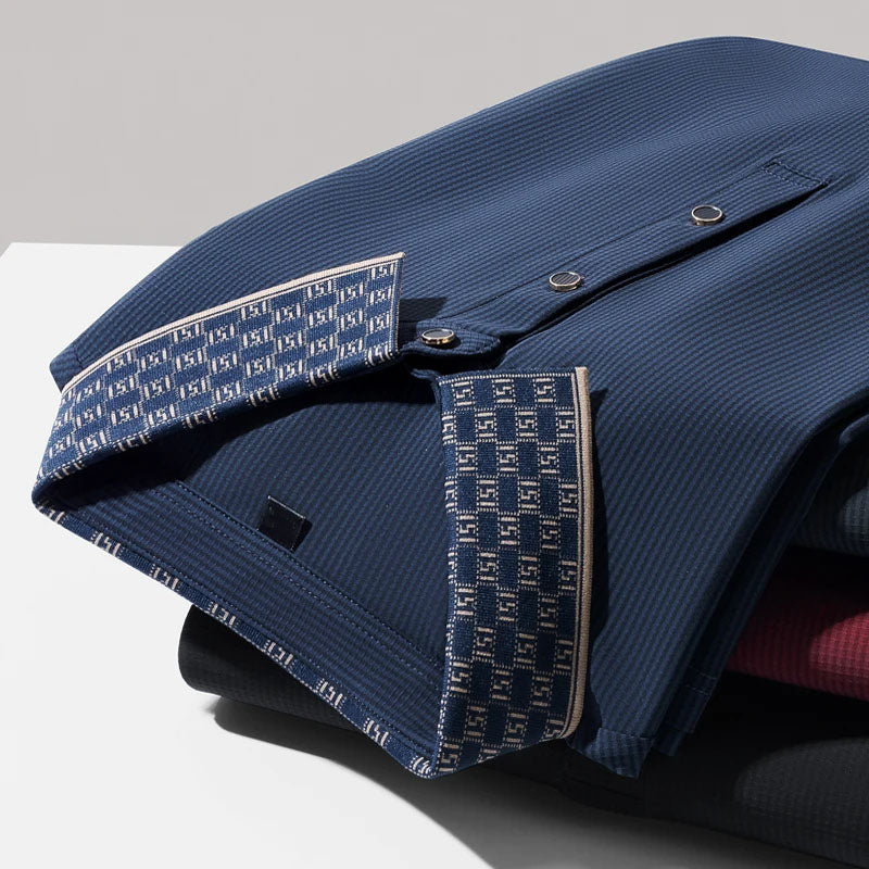Men's navy blue contrast collar textured polo shirt