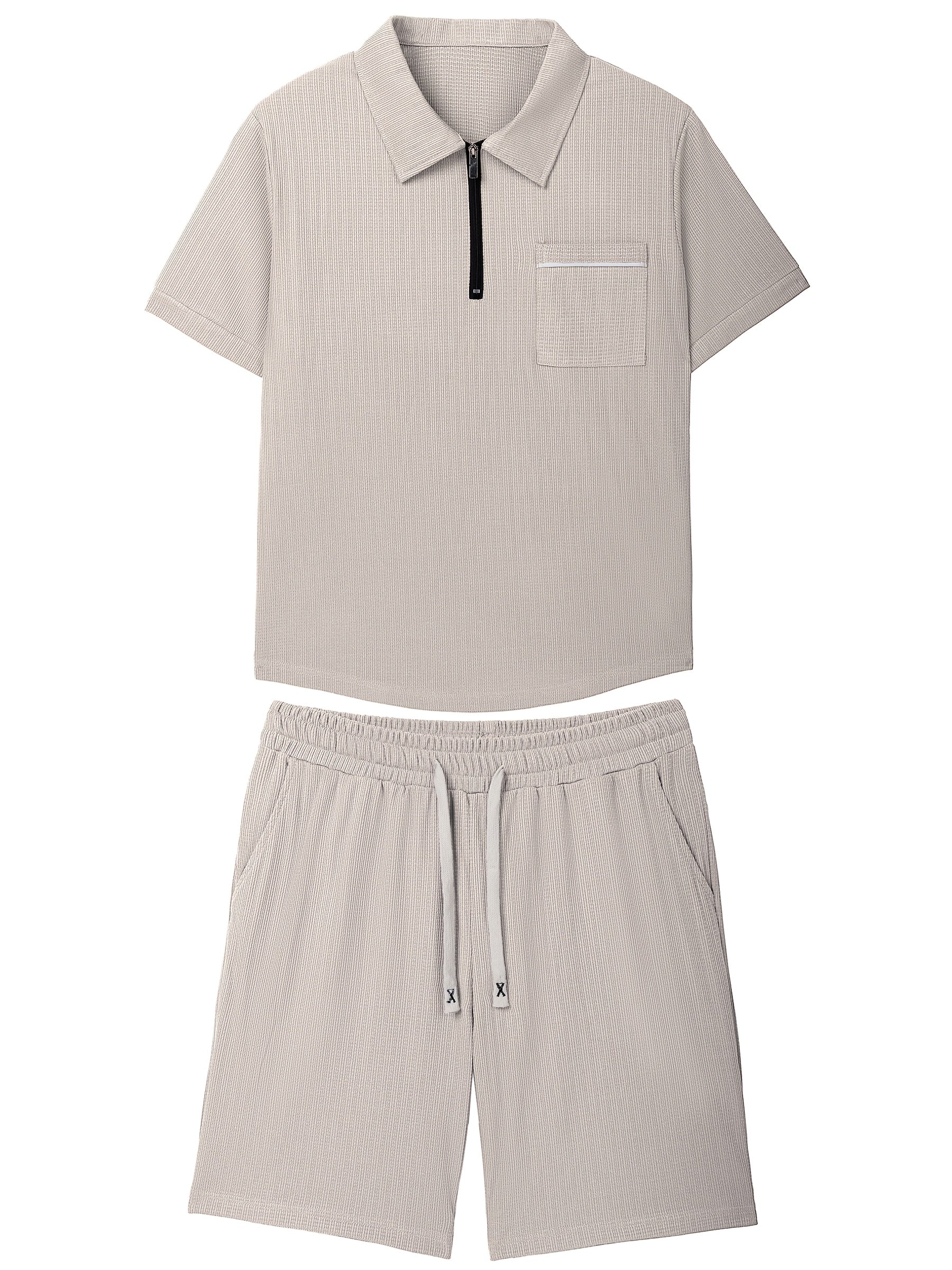 Men's grey polo and shorts co-ord set