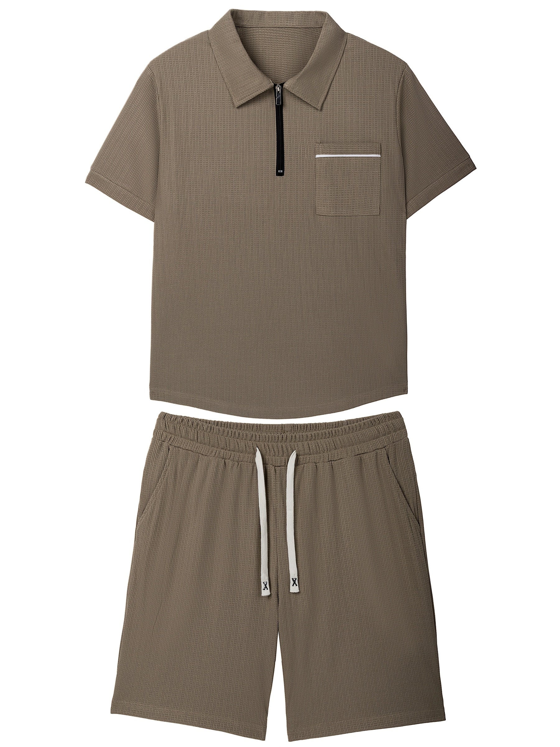 Men's grey polo and shorts co-ord set