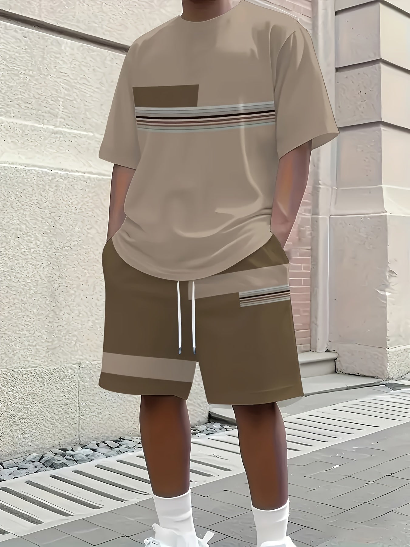 Men's light green printed t-shirt and shorts co-ord set