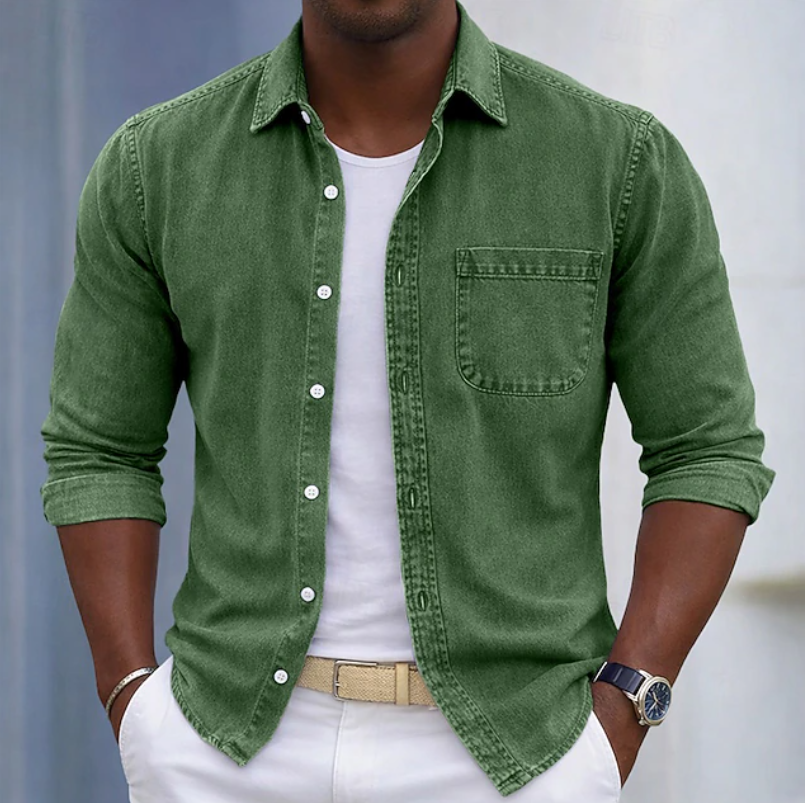 Men's purple cotton long-sleeve shirt with roll-up cuffs