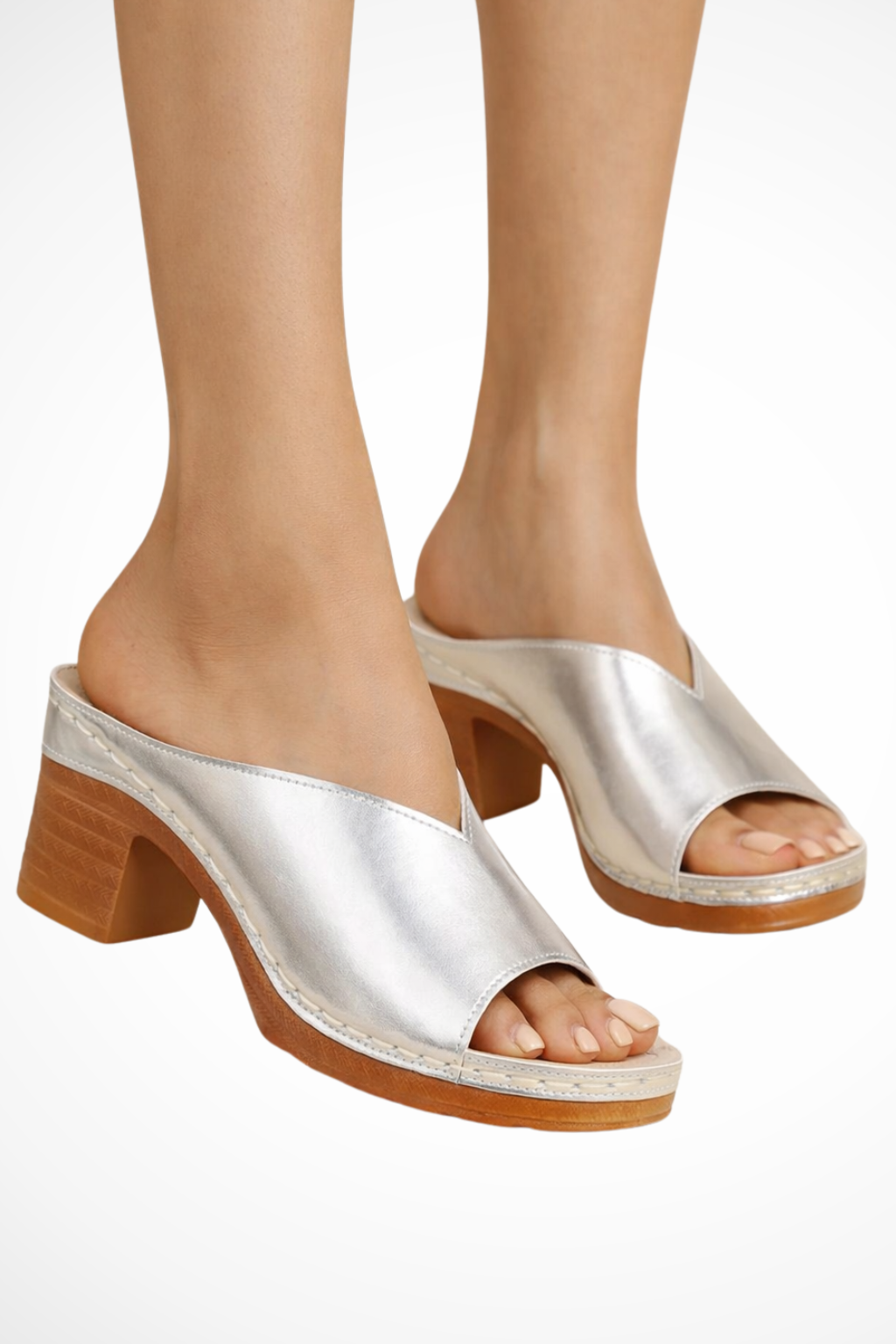 Women's open toe platform block heel mules