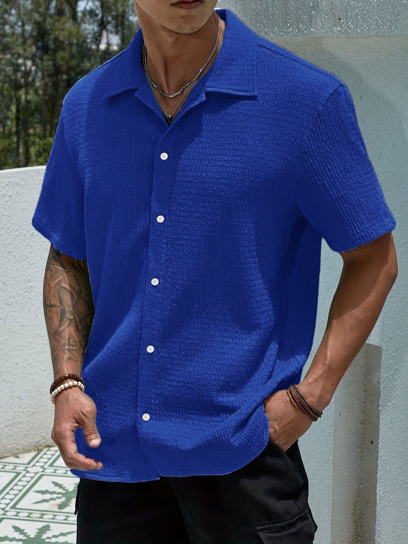 Men's beige semi-sheer short-sleeve summer shirt