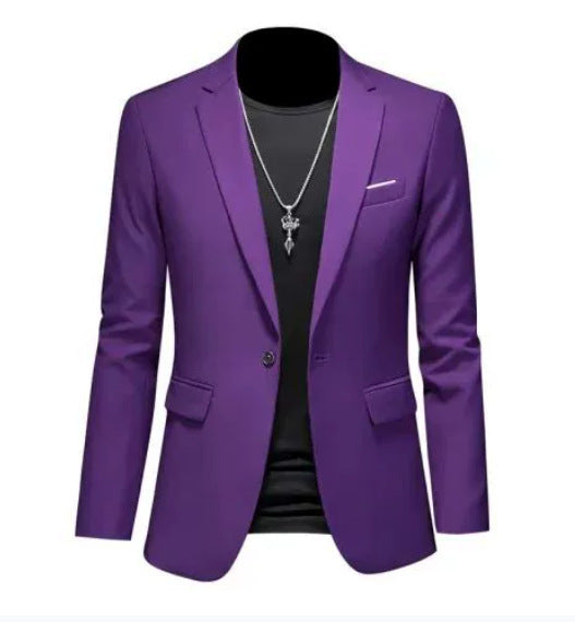 Men's light blue slim fit single-button suit jacket