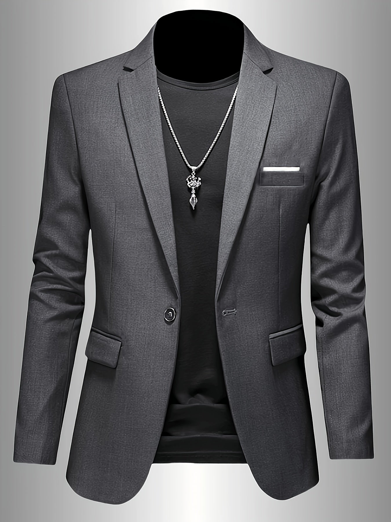 Men's white slim fit single-button suit jacket