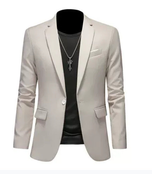 Men's white slim fit single-button suit jacket