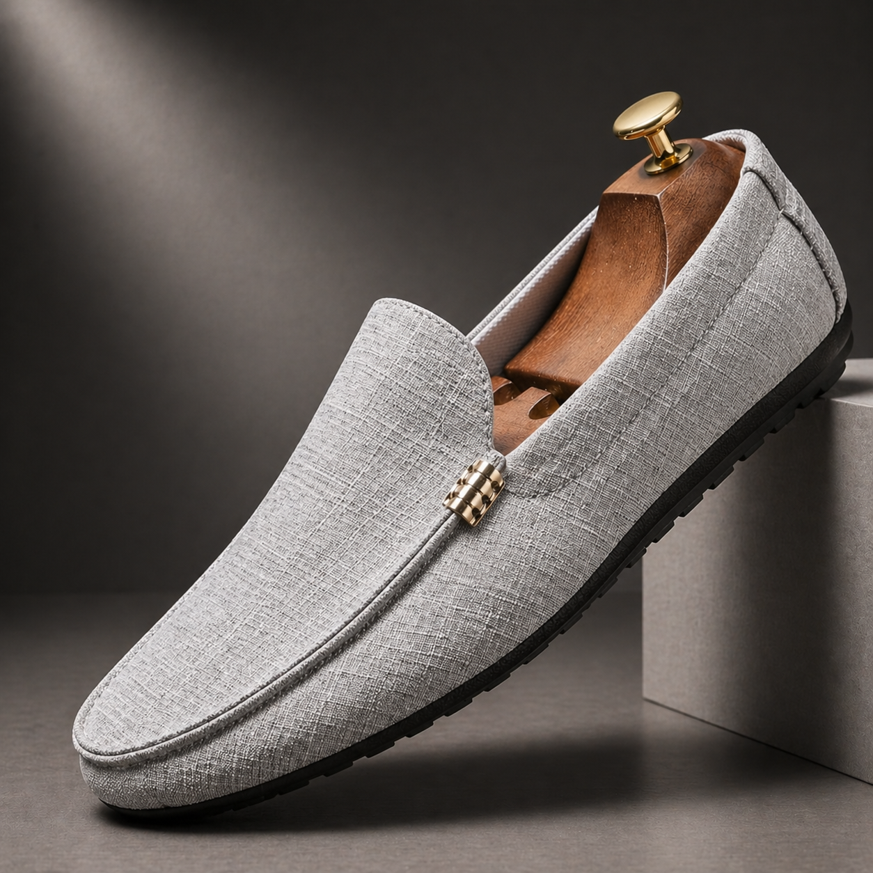 Men's grey slip-on canvas loafer shoes