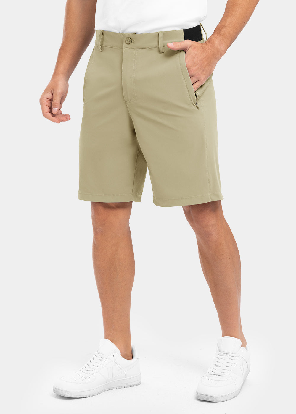 Men's khaki straight fit stretch summer shorts
