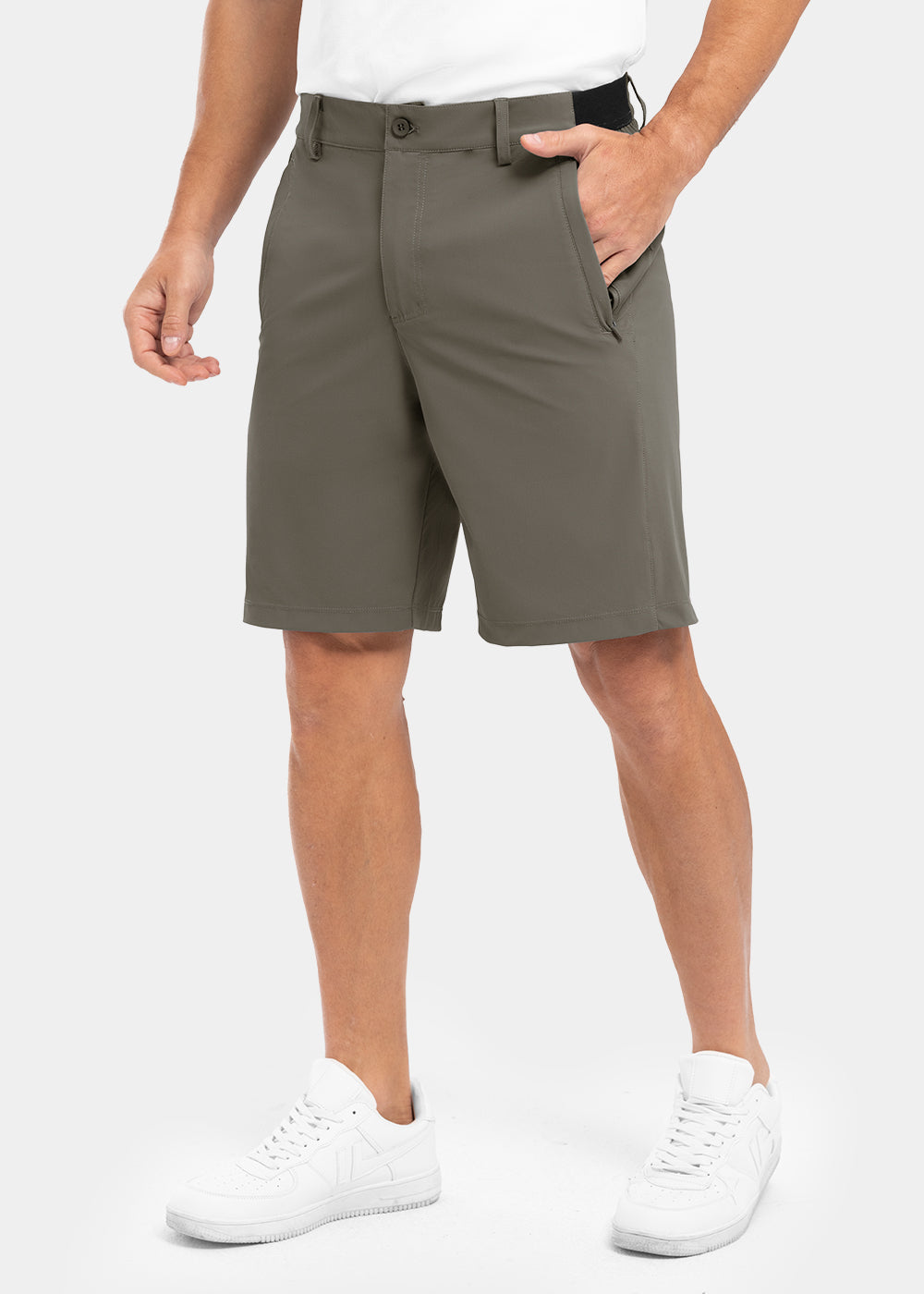 Men's khaki straight fit stretch summer shorts
