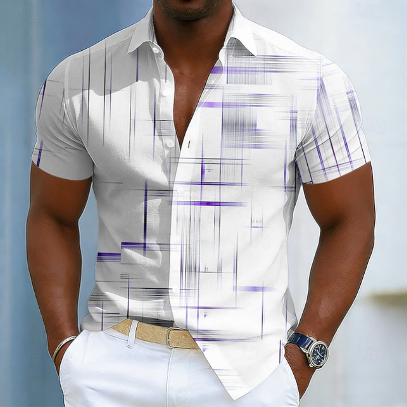 Men's grey slim fit striped long-sleeve shirt