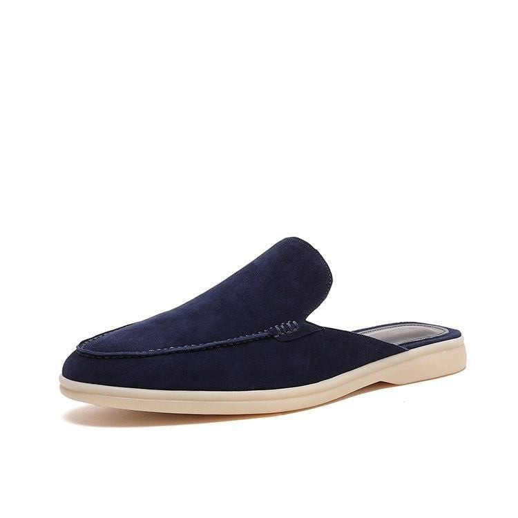 Men's beige faux suede backless loafer mules