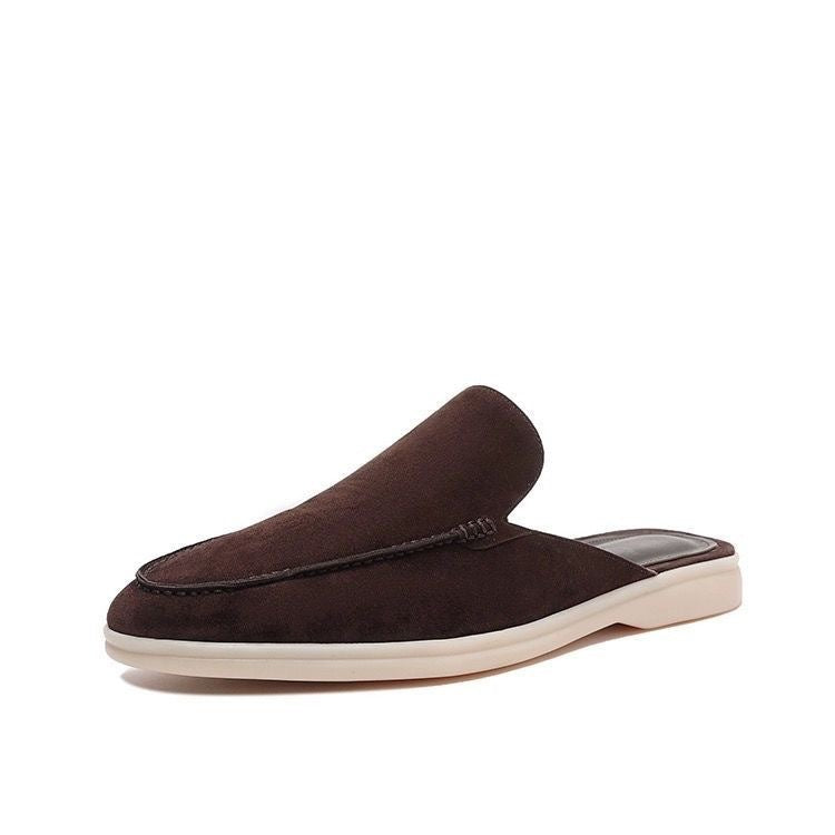 Men's beige faux suede backless loafer mules