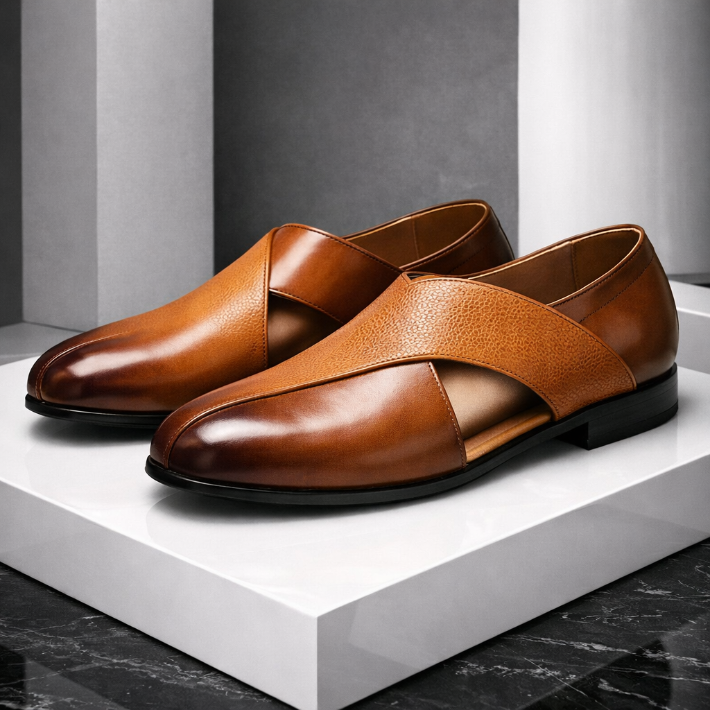 Men's leather slip-on loafers with a cushioned footbed
