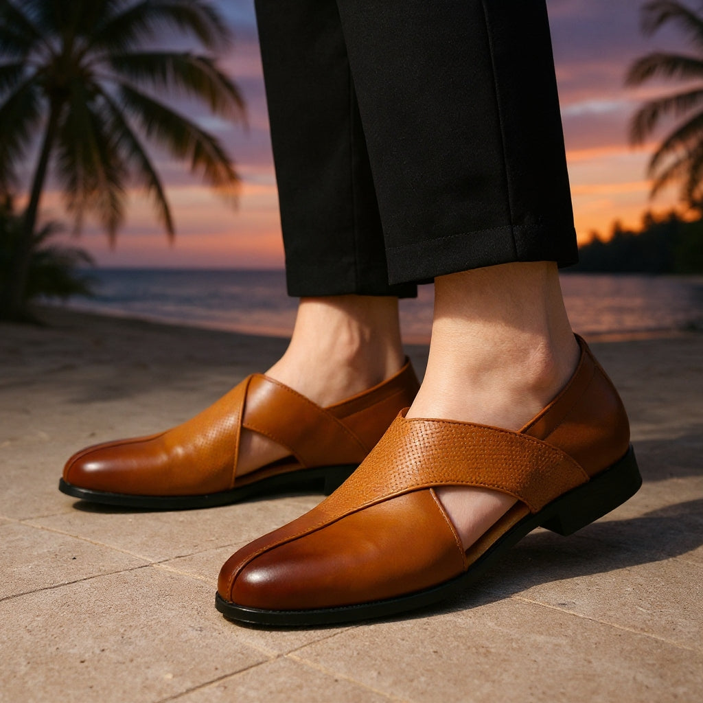 Men's leather slip-on loafers with a cushioned footbed