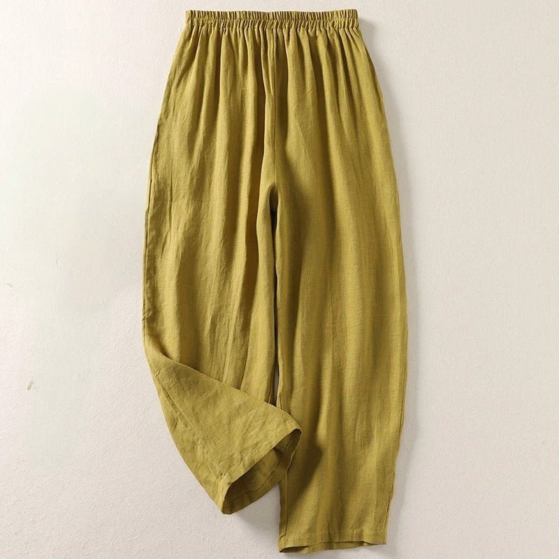 Women's orange relaxed linen wide-leg trousers