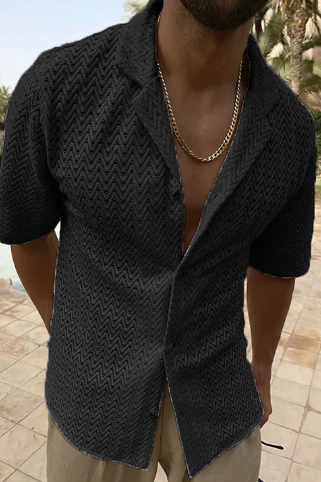 Men's short sleeve textured knit summer shirt