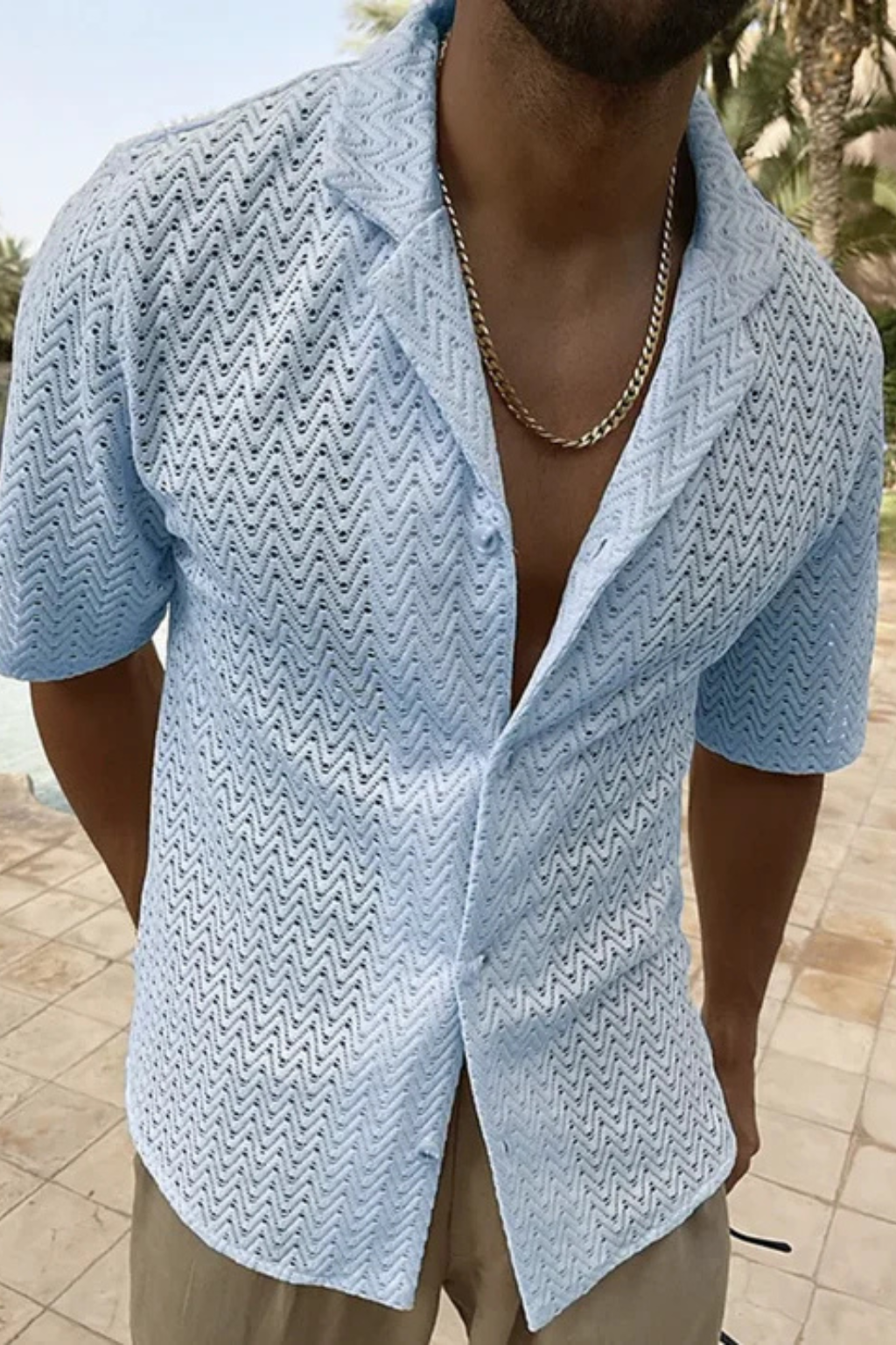 Men's short sleeve textured knit summer shirt