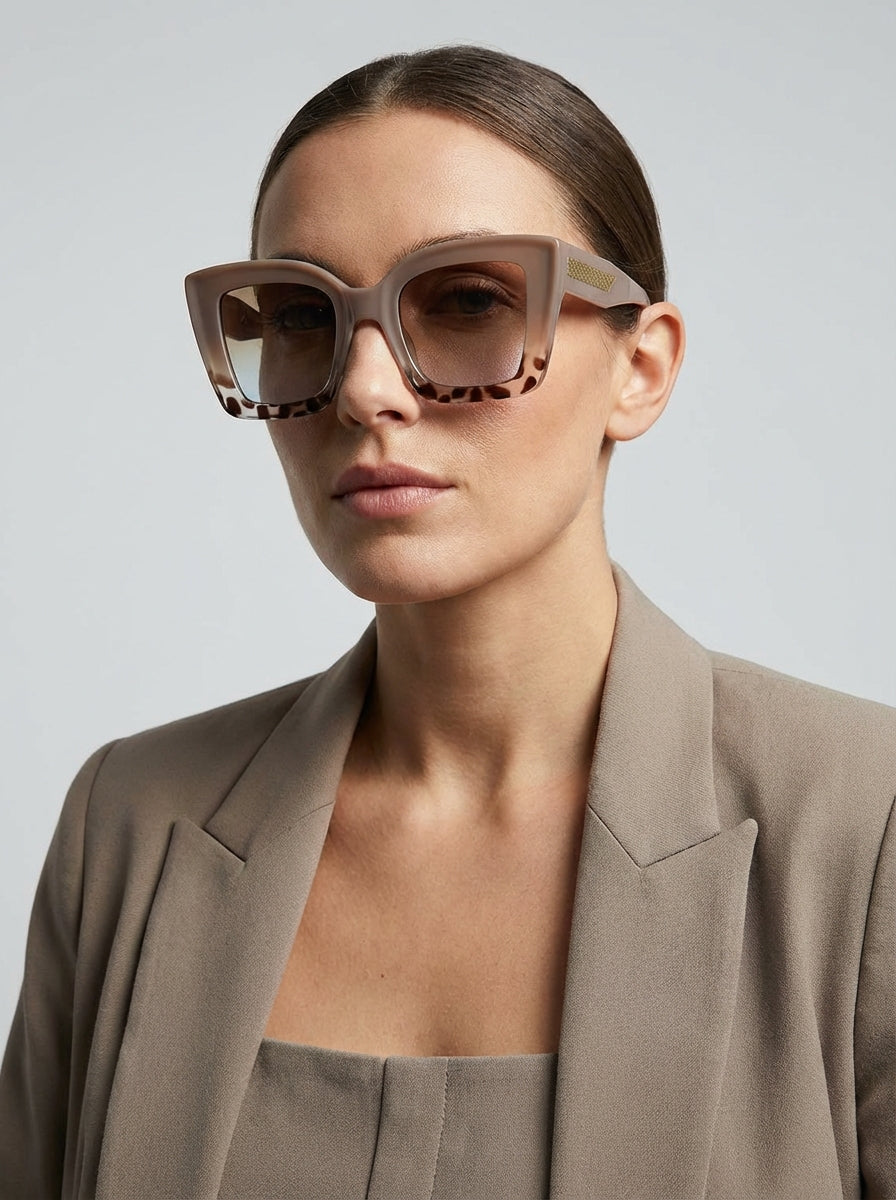 Women's black oversized square sunglasses with tortoiseshell frame