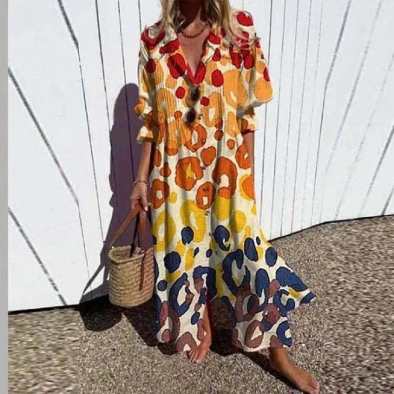Women's multi boho floral maxi dress with long sleeves