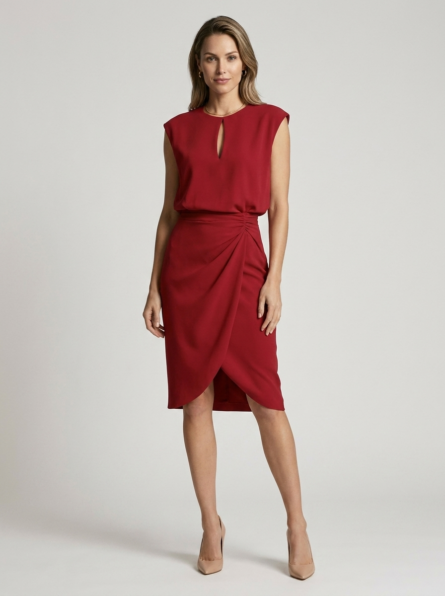 Occasion Midi Dress with Keyhole Cutout