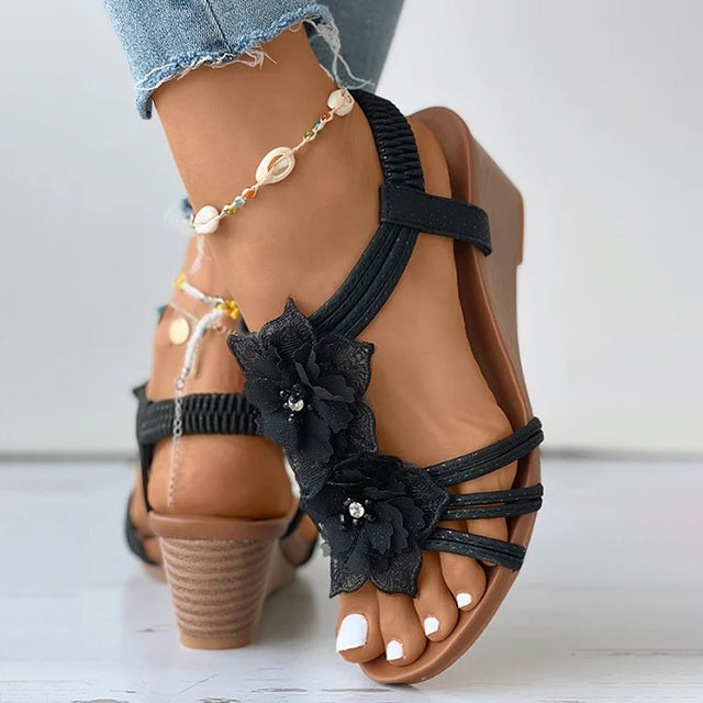 Sophie | Wedge Sandals Floral Medium Heels 5