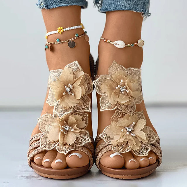 Sophie | Wedge Sandals Floral Medium Heels 8