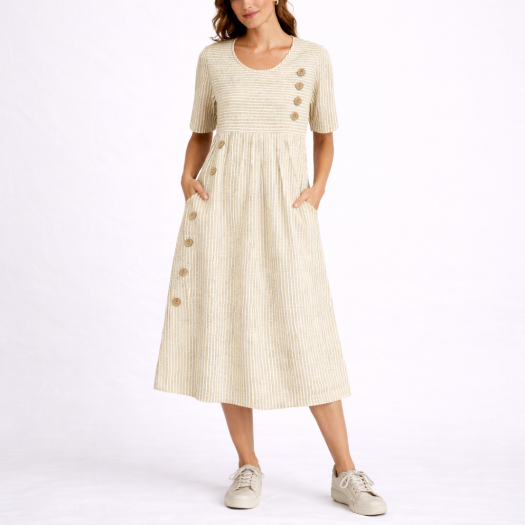 Women's blue striped midi dress for summer