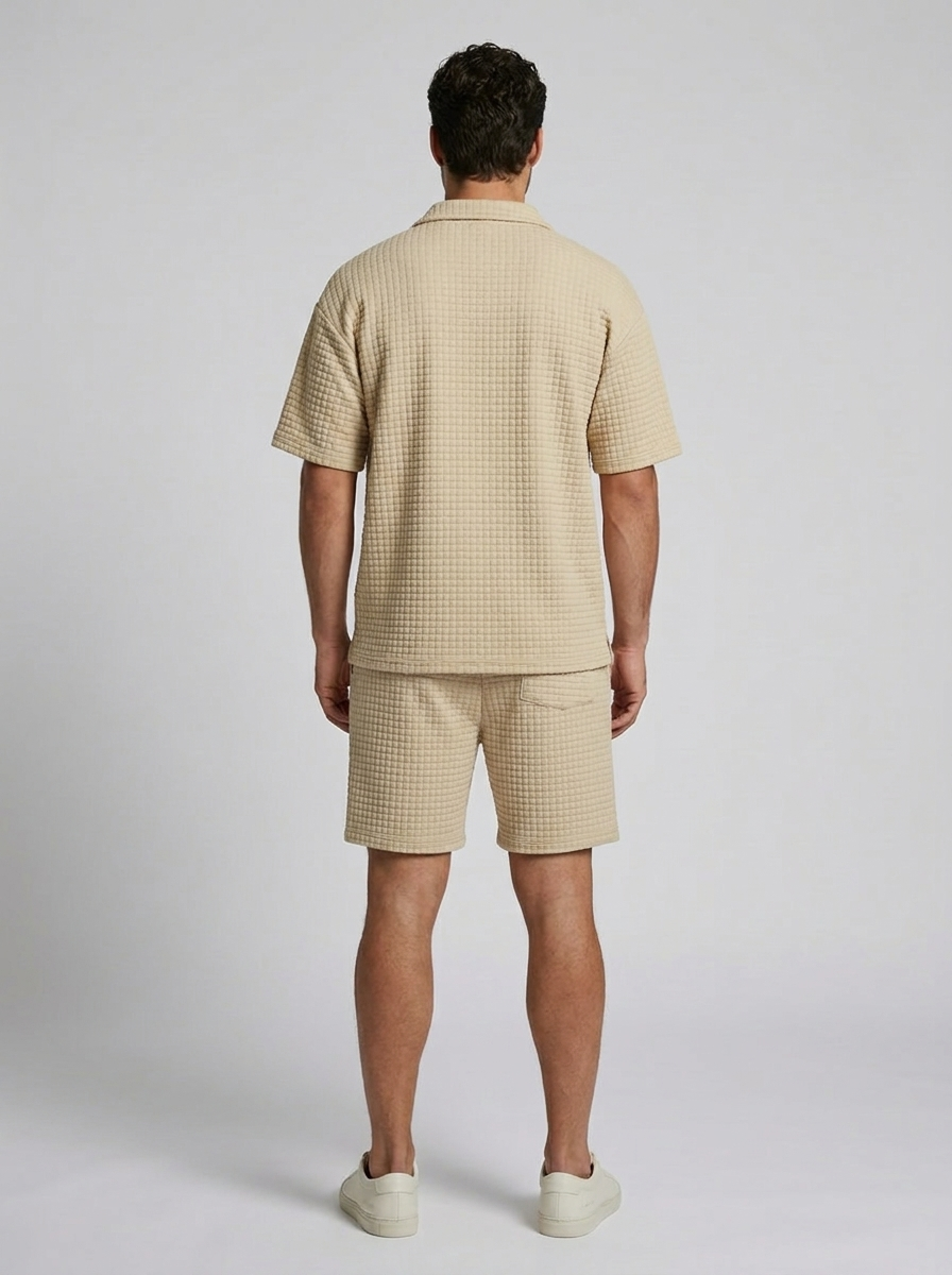 Waffle Knit Polo and Shorts Co-ord Set