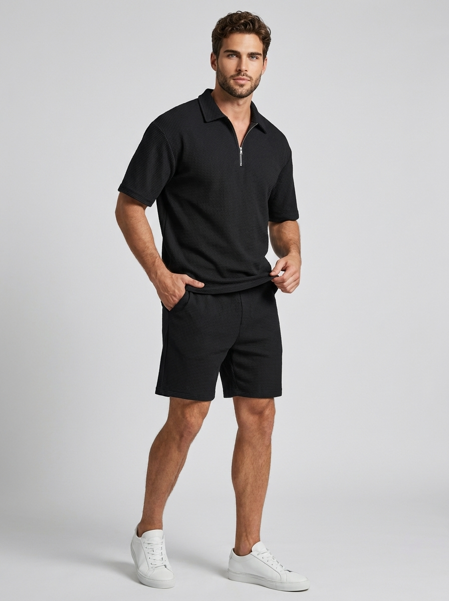 Waffle Knit Polo and Shorts Co-ord Set