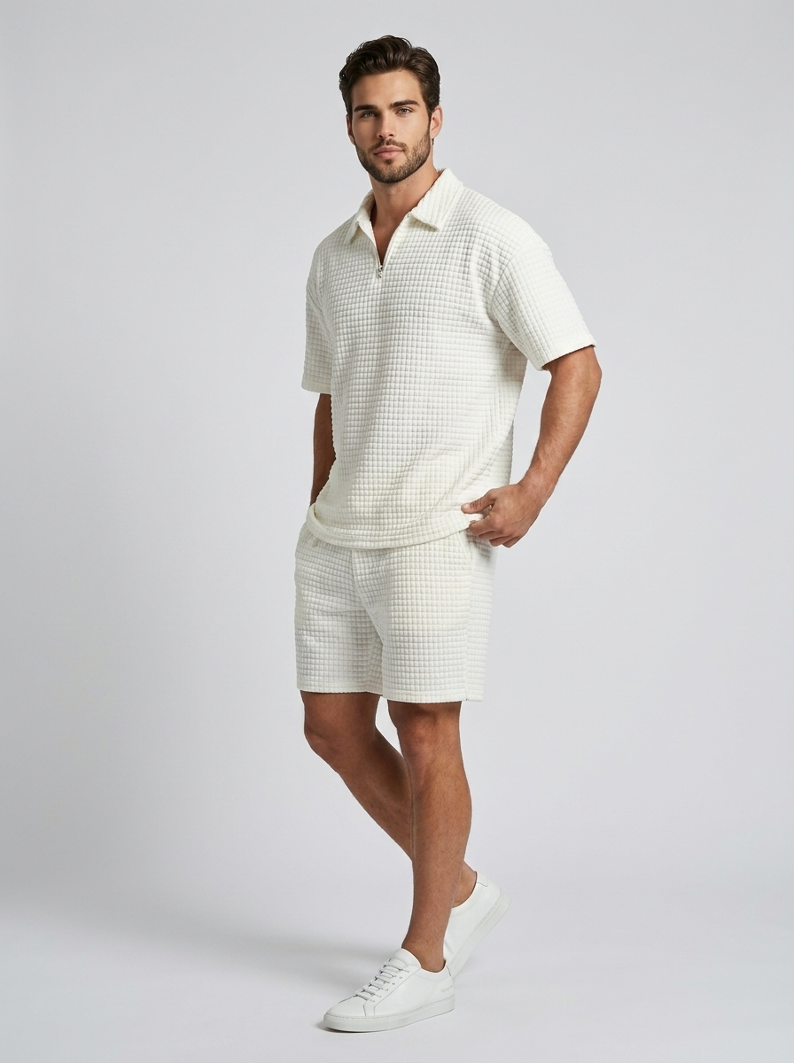 Waffle Knit Polo and Shorts Co-ord Set