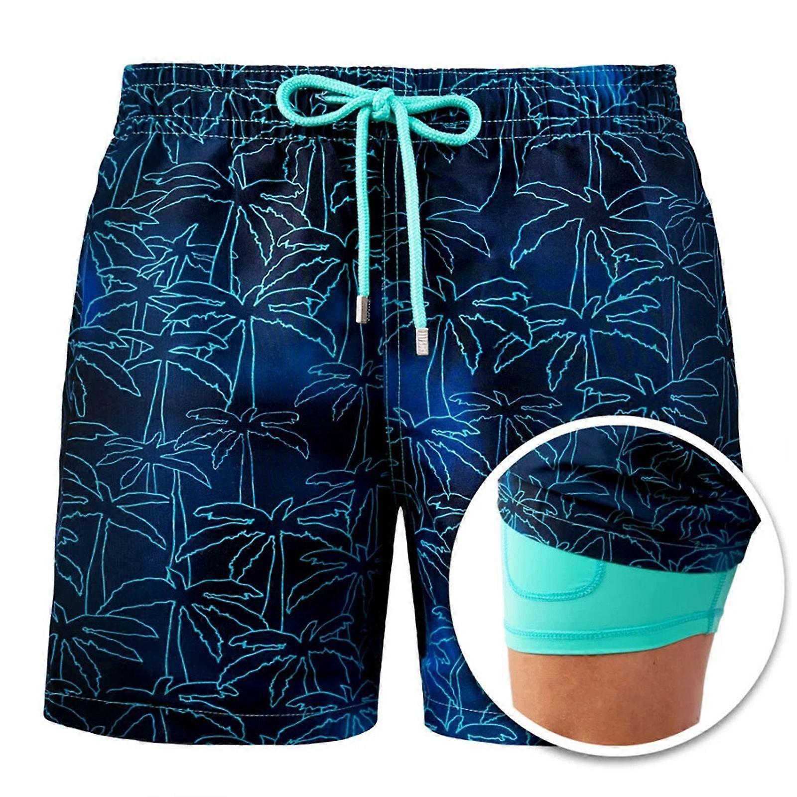 Men's jungle blue quick-dry swim shorts with inner liner