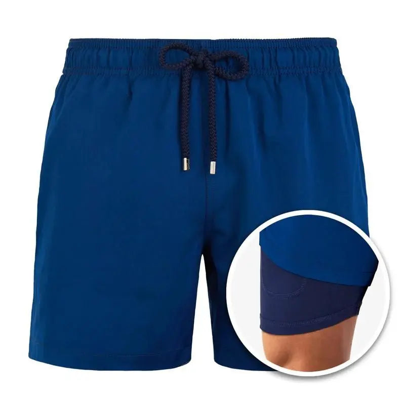 Men's jungle blue quick-dry swim shorts with inner liner